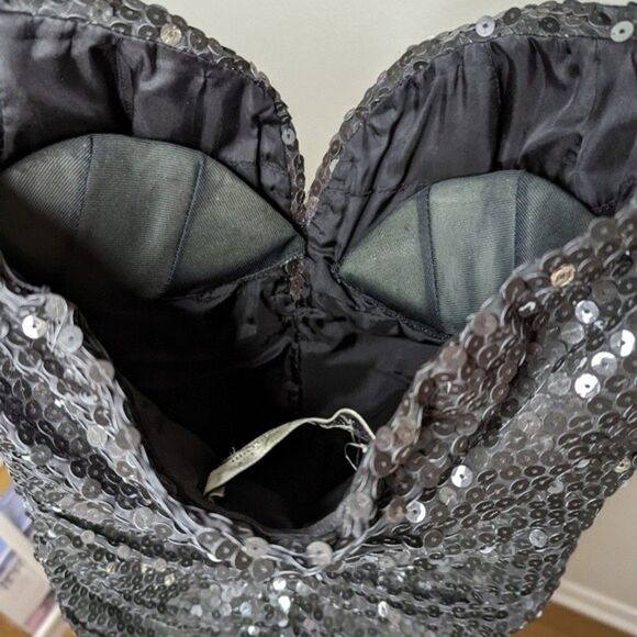 Vintage Vicky Tiel Couture Paris ruched sequin strapless bustier mini dress XS - Picture 6 of 11